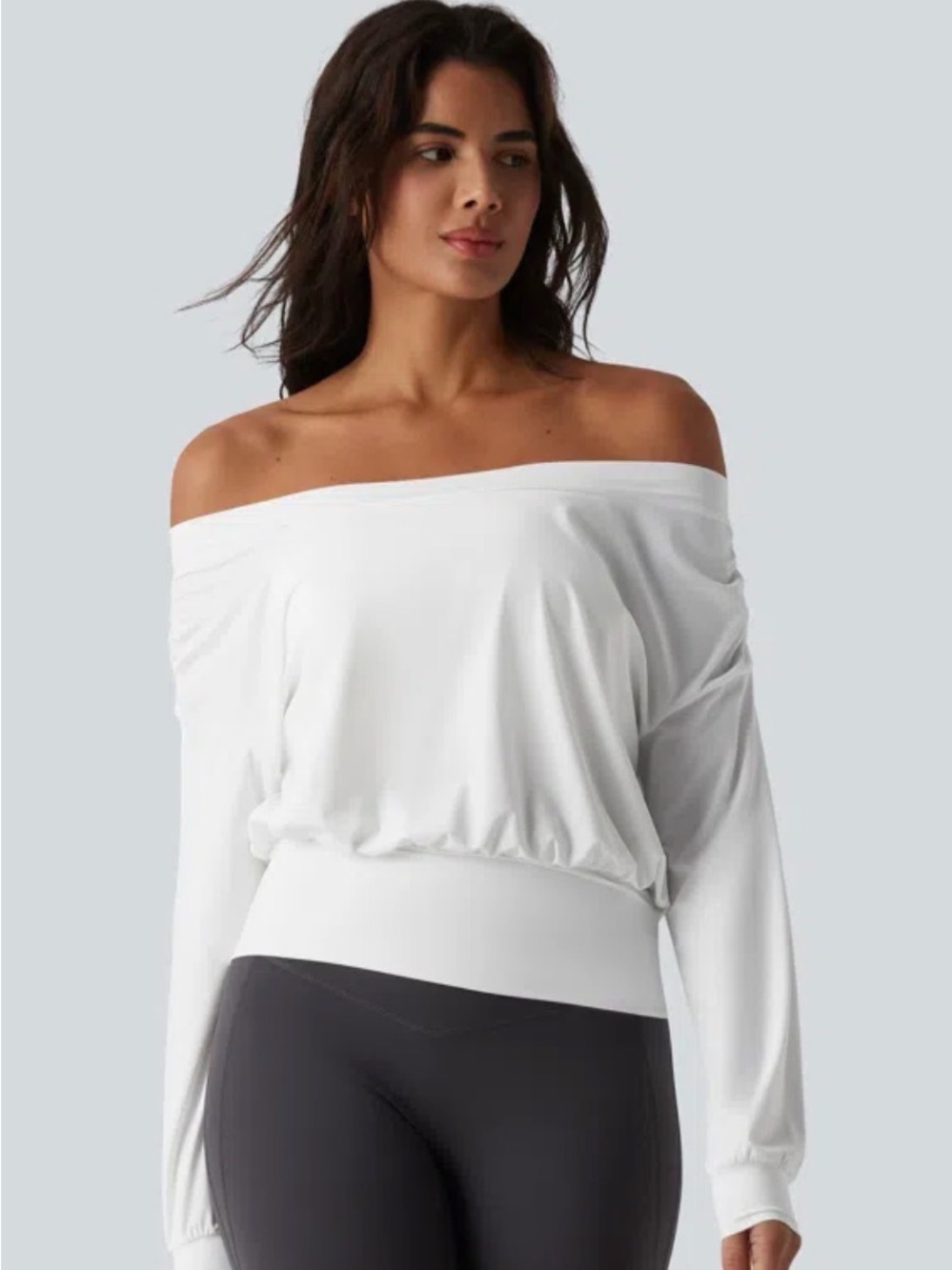 HALARA Women’s Off-Shoulder Long Sleeve Oversized Top in White - Quick Dry
